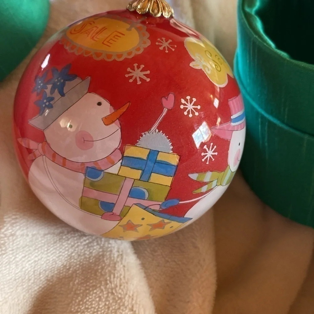 Li Bien Reverse-Painted Glass Snowmen Sale Shopping Hanging Globe Ornament